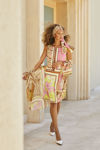 Picture of A-line crepe dress in pink-lime foulard print. TYPE