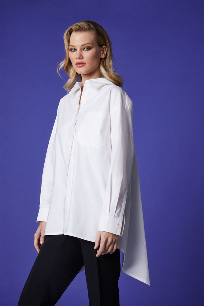 Picture of Modern poplin shirt with high back WHITE