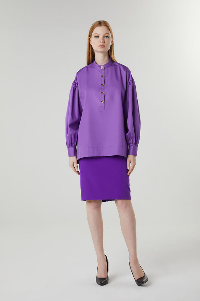 Picture of Asymmetric blouse in boxy line MAUVE