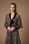 Picture of Leopard print muslin dress with tie and cloche skirt CAMEL