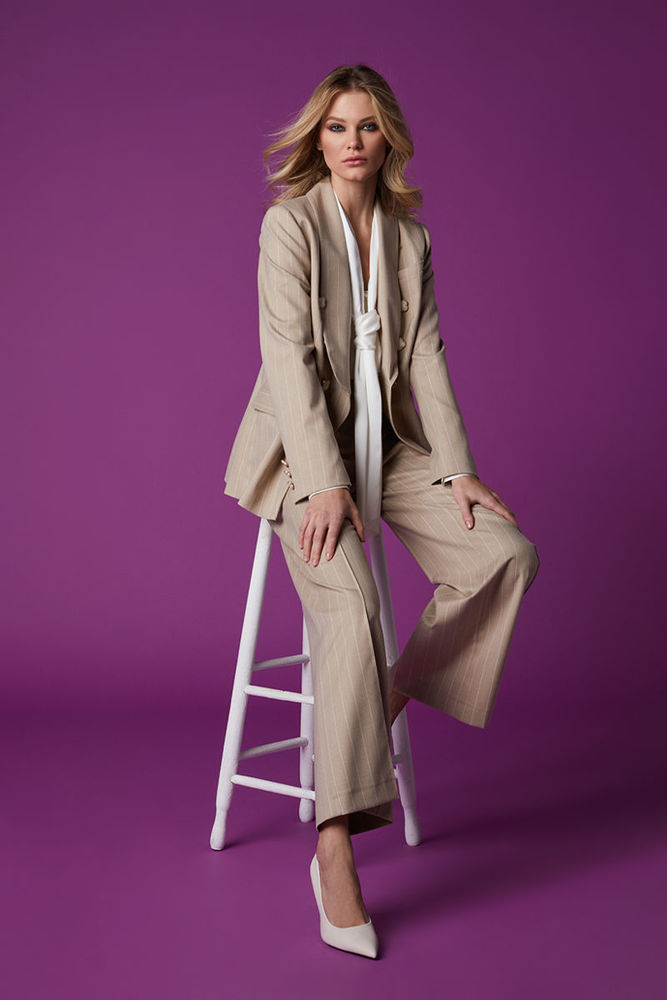 Picture of Beige trousers with off-white striped crepe elastic BEIGE