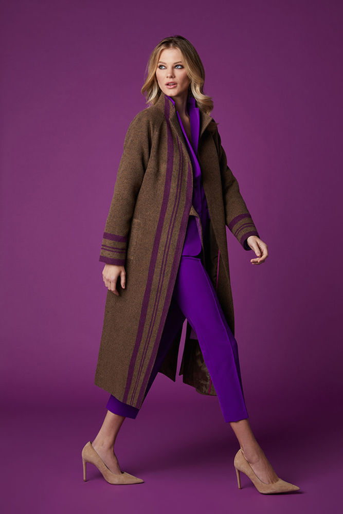 Picture of Unique coat , belt at the front and side vents in premium quality wool fabric MAUVE