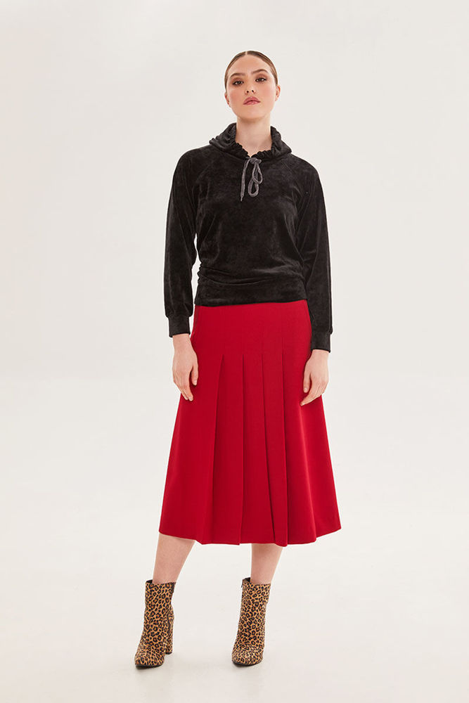 Picture of Midi flared skirt in crepe diagonal elastic RED