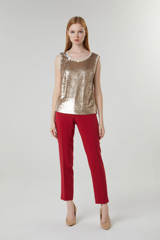 Picture of Sequin blouse with a neckline, sleeveless BEIGE