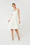 Picture of Dress in heavy satin with a stylized bodice and pleated skirt ECRU