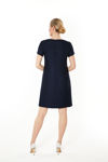 Picture of A-line dress in cotton boucle fabric with short sleeves BLUE