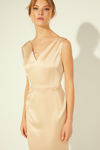 Picture of Women's fitted dress in heavy satin stretch BEIGE