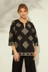 Picture of Cotton blouse with gold geometric embroidery BLACK