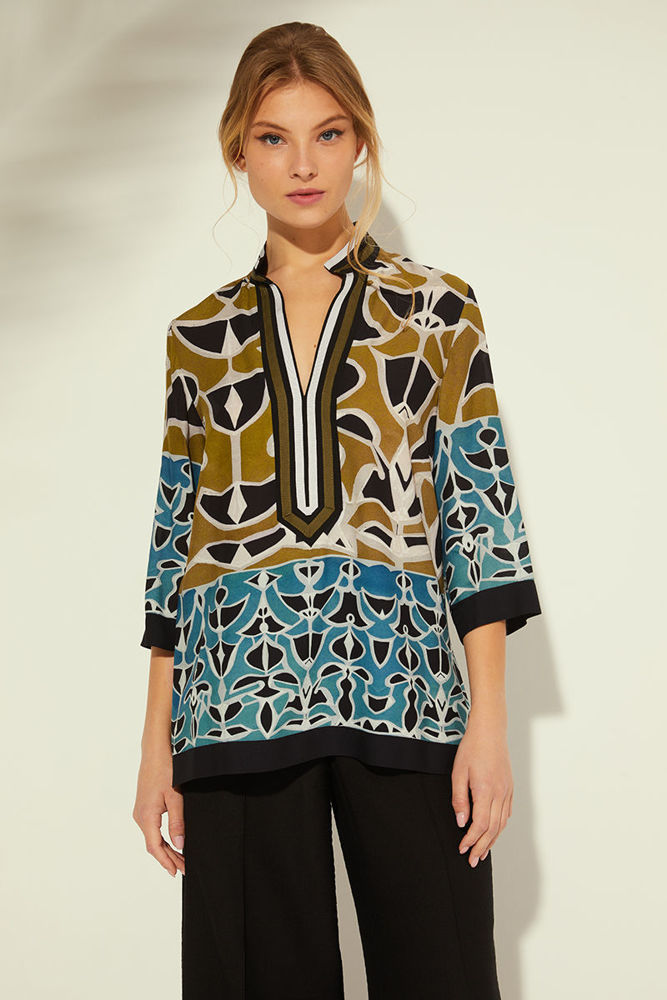 Picture of Viscose printed blouse with decorative grosgrain ribbons MINT
