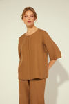 Picture of V-neck linen blouse with front cut BROWN