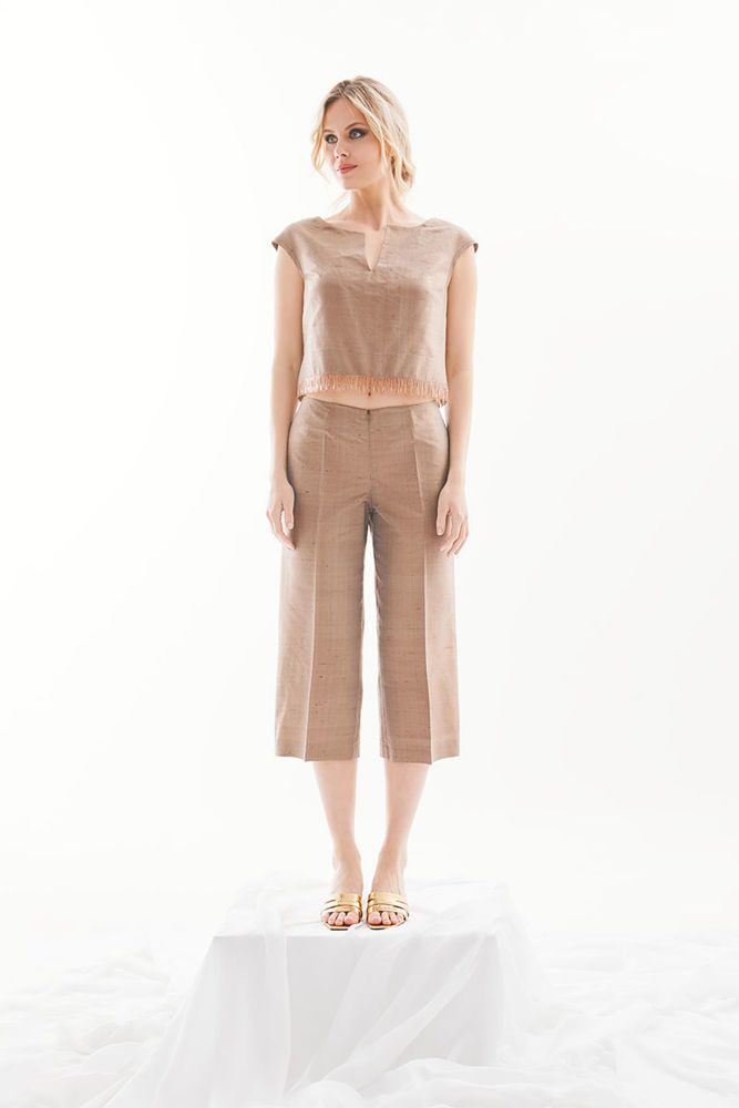 Picture of Cropped straight-line silk Sandung trousers BRONZE