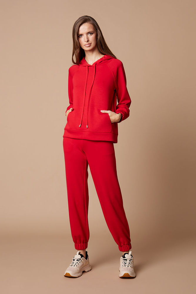 Μπλούζα φόρμας με κουκούλα και τσέπη εξωτερική κοκκινο