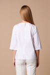 Βαμβακερή μπλούζα λαιμόκοψη με πτυχώσεις λευκο