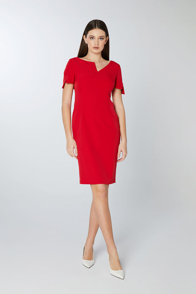 Νέο ιδιαίτερο φόρεμα στυλιζαρισμένο σε κρεπ ελαστικό κοκκινο