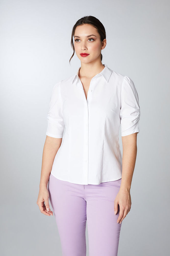 Εικόνα της Στυλιζαρισμένο πουκάμισο σε ποπλίνα ελαστική λευκο