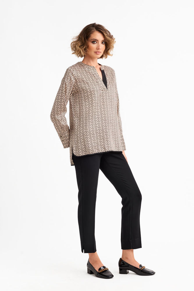 Μπλούζα με γεωμετρικό μοτίβο καφε