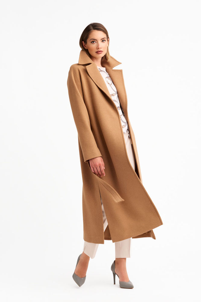 Παλτό με ζώνη σε ύφασμα με μαλλί 021 καμηλο