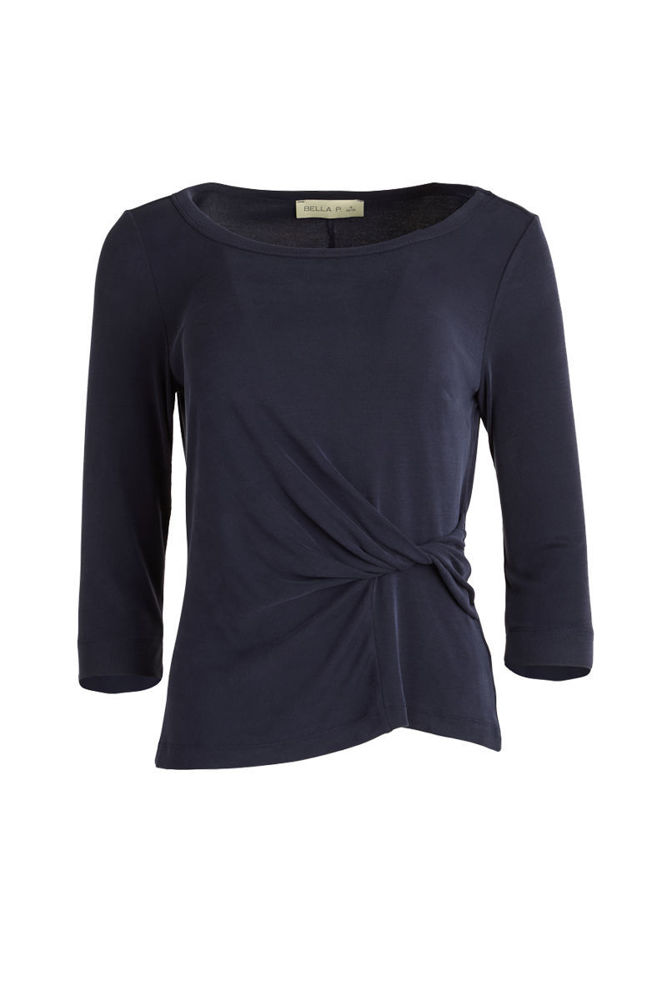 Ελαστική μπλούζα με ντραπε στη μέση μπλε