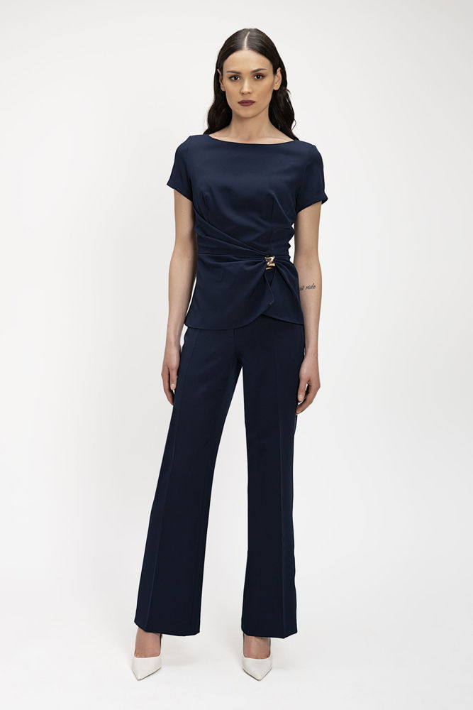 Παντελόνι καμπάνα κρεπ μπλε