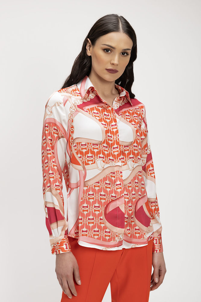 Κλασικό πουκάμισο σε Foulard Print με κρυφή πατιλέτα κοκκινο