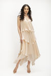 Ασύμμετρο Midi Φόρεμα με Crinkle Εφέ και Βολάν 018 χρυσο