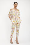 Μπλούζα από σατέν βισκόζη με floral print και διακοσμητική τρέσα  ροζ