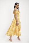 Midi Φλοράλ Φόρεμα με Shimmer Λάμψη και Off-the-Shoulder Μανίκια κιτρινο