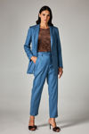 Σακάκι μακρύ με πέτο και μονόκουμπο κλείσιμο  σιελ